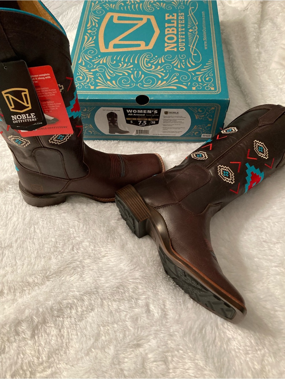 Noble Outfitters Brown Leather Western Boot with Turquoise Accent